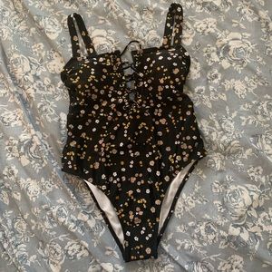 nwt xhilaration black floral one piece swimsuit